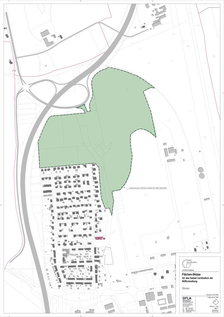 Die Flächen nordöstlich der Adalbert-Stifter-Siedlung (grün markiert) bieten Potential für Wohnraum, Freizeit und Erholung